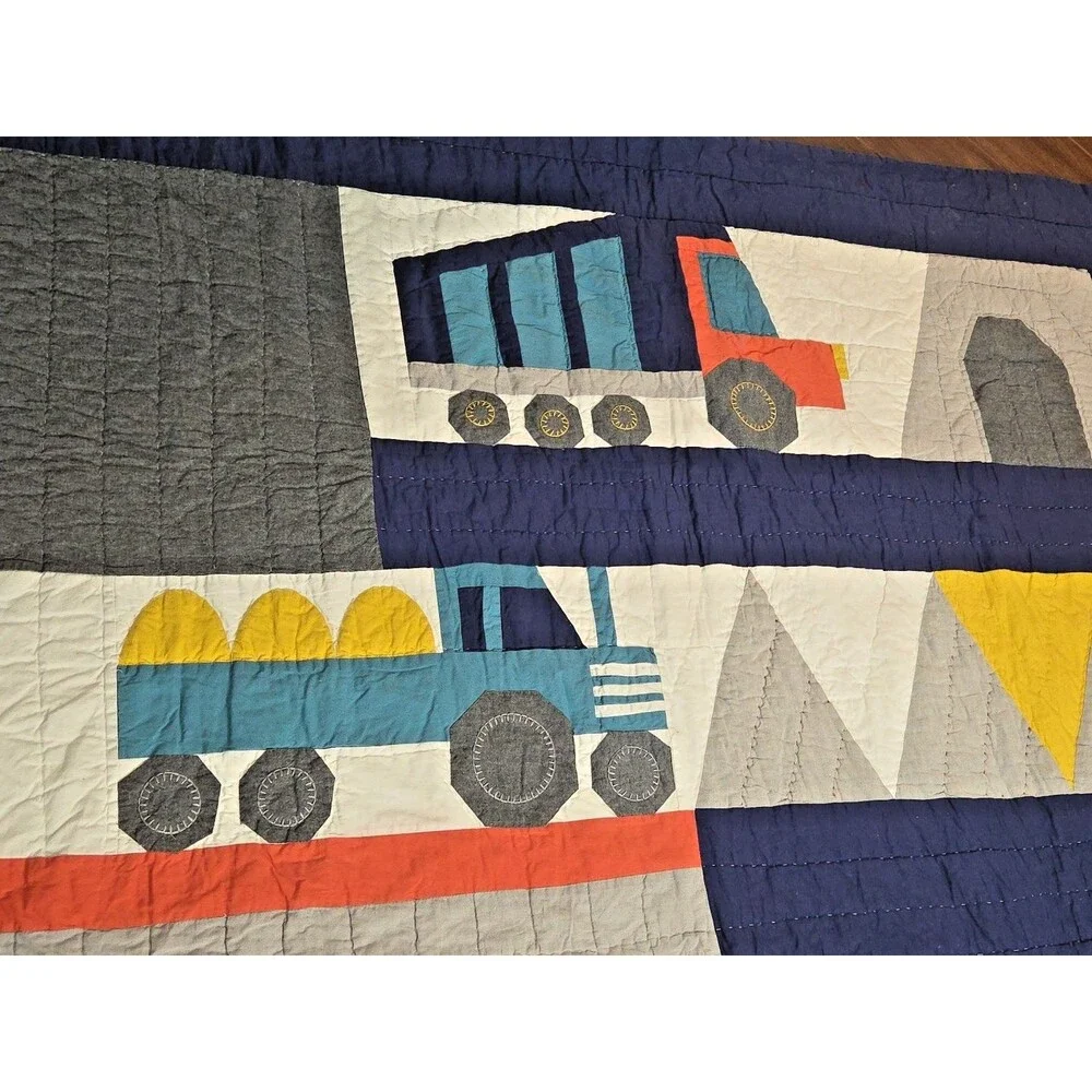 Pottery Barn Kids Boys Twin Size Jax Construction Quilt 100% COTTON EUC LUXURY